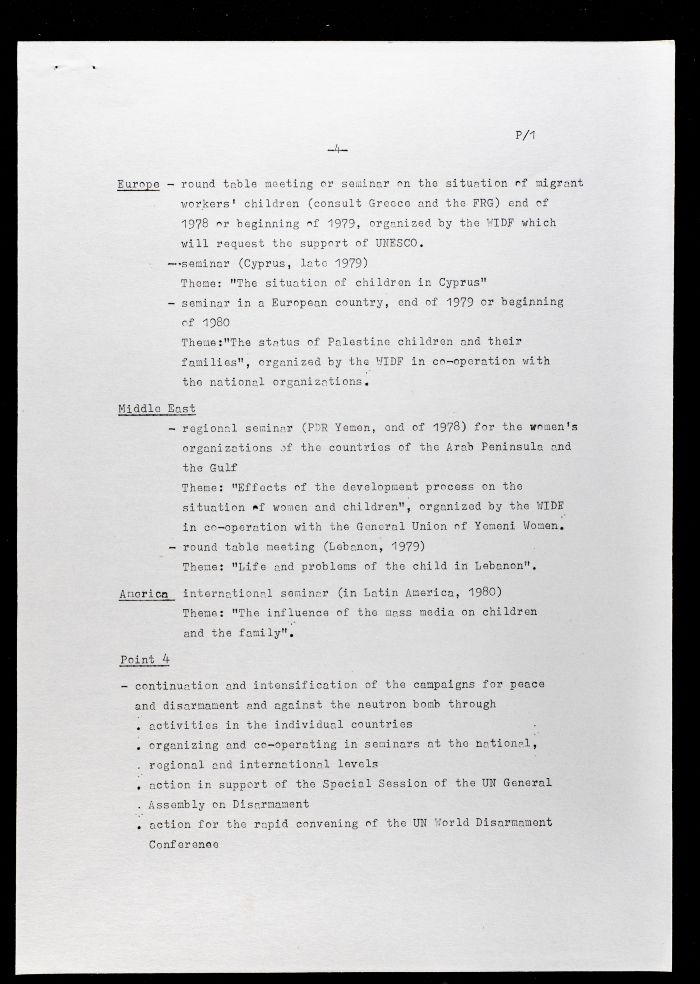 The WIDF Plan of Work for the Period from 1978 to 1980