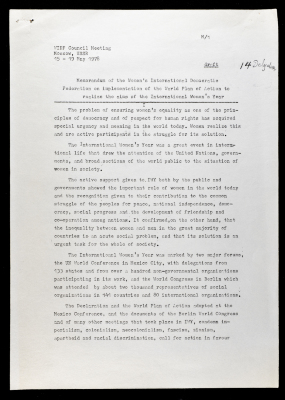The Memorandum of the WIDF on "The Implementation of the World Plan of Action" 