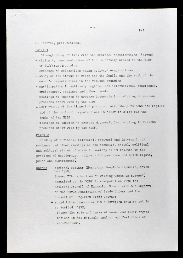 The WIDF Plan of Work for the Period from 1978 to 1980