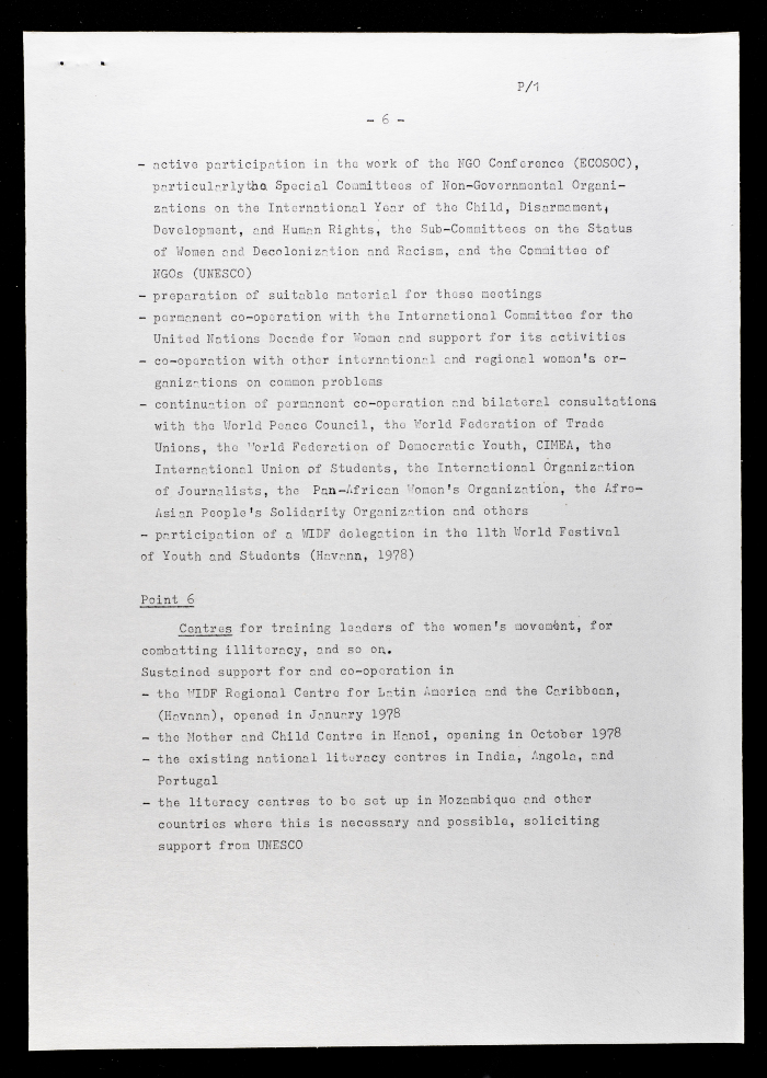 The WIDF Plan of Work for the Period from 1978 to 1980