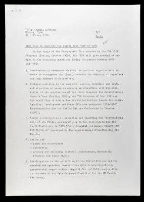 The WIDF Plan of Work for the Period from 1978 to 1980