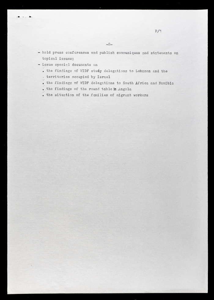 The WIDF Plan of Work for the Period from 1978 to 1980