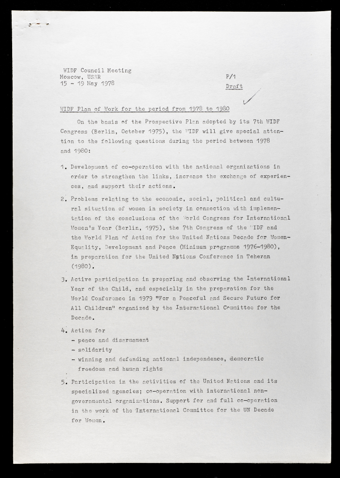 The WIDF Plan of Work for the Period from 1978 to 1980