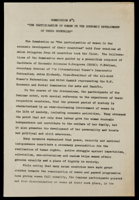 "The Role of Women in Economic Development and the Education of the Younger Generation", an Article 