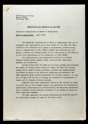 The Application for Admission to the WIDF from the Democratic Organization of Women of Afghanistan