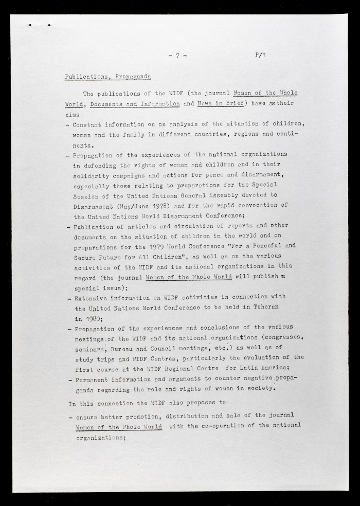 The WIDF Plan of Work for the Period from 1978 to 1980