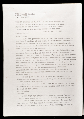 The Opening Address of the President of the Soviet Women