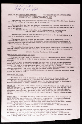 The Congress of Candian Women in Preparation for International Women