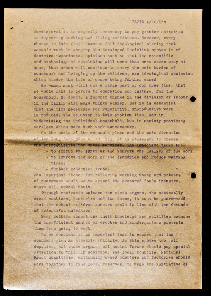“Woman in the Developed Social System of Socialism”, a Resolution by a German Women’s Body, Circa 1969
