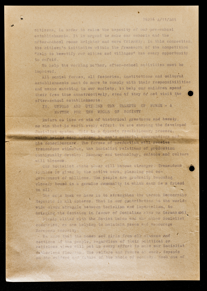 “Woman in the Developed Social System of Socialism”, a Resolution by a German Women’s Body, Circa 1969