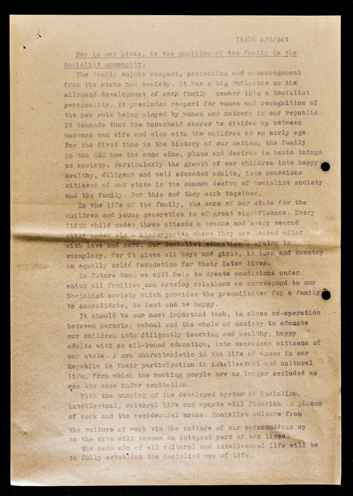 “Woman in the Developed Social System of Socialism”, a Resolution by a German Women’s Body, Circa 1969