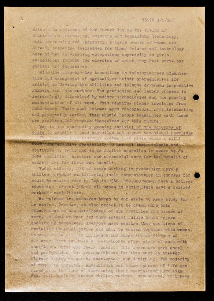 “Woman in the Developed Social System of Socialism”, a Resolution by a German Women’s Body, Circa 1969