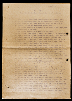 “Woman in the Developed Social System of Socialism”, a Resolution by a German Women’s Body, Circa 1969