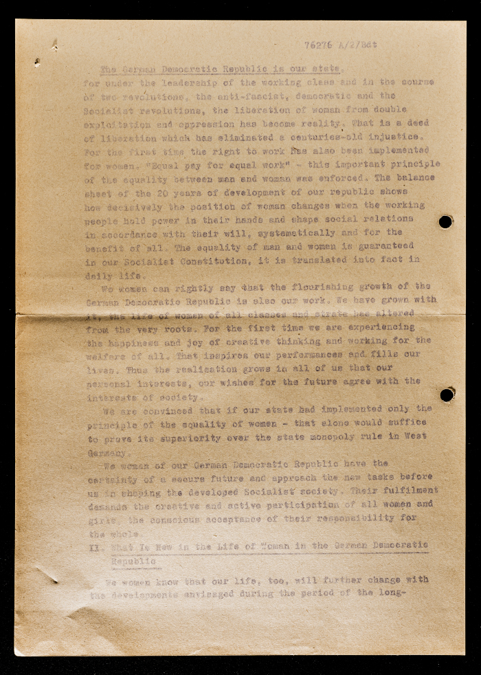 “Woman in the Developed Social System of Socialism”, a Resolution by a German Women’s Body, Circa 1969