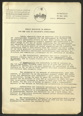 "Public Education in Hungary for the Sake of Children