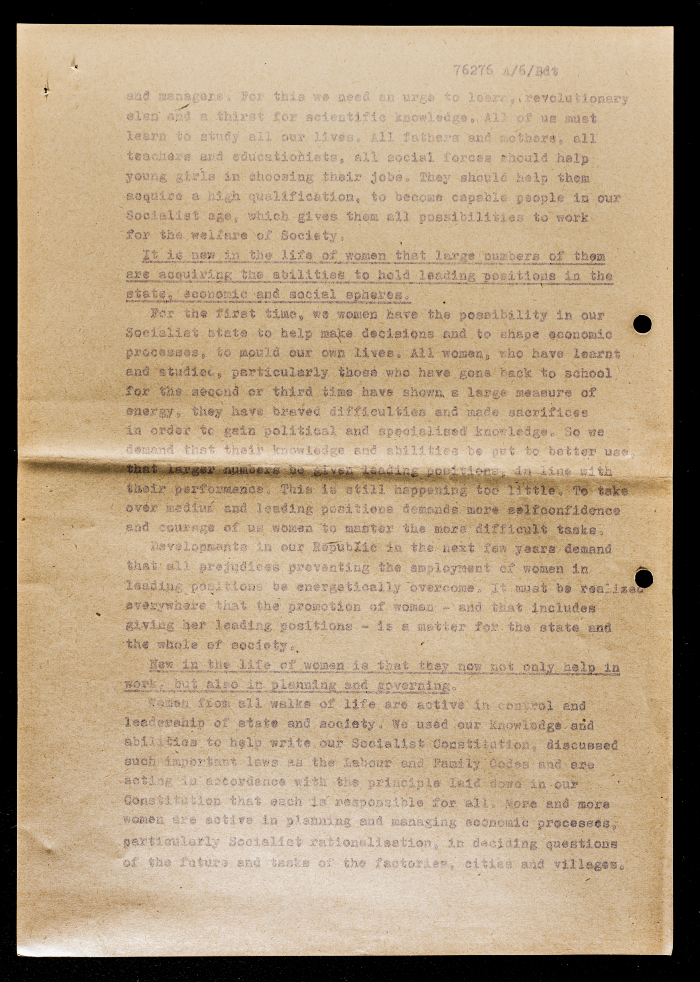 “Woman in the Developed Social System of Socialism”, a Resolution by a German Women’s Body, Circa 1969