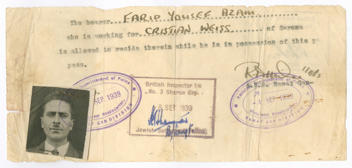 Farid Yusef Azzam's Proof of Employment Issued in Mandatory Palestine, September 1939 