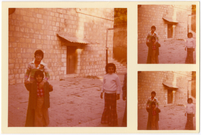 Three children in front of the Greek Church