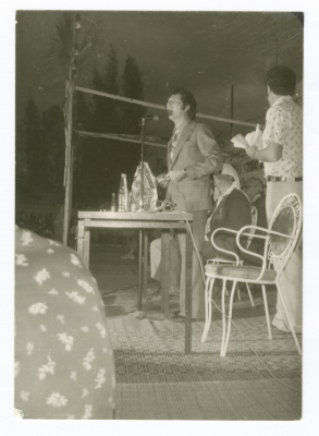 Saméh al-Qassim giving a speech