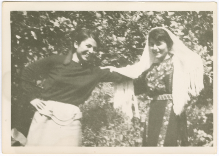 Two friends in a orchard
