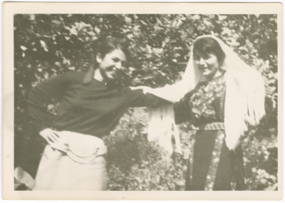 Two friends in a orchard