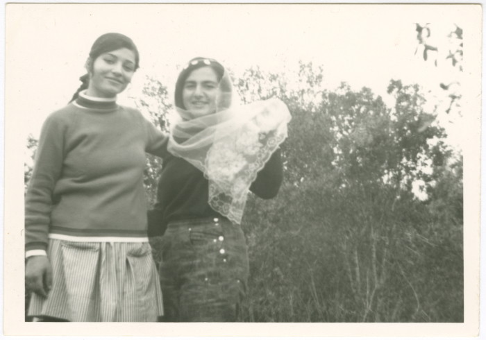 Two friends in a orchard
