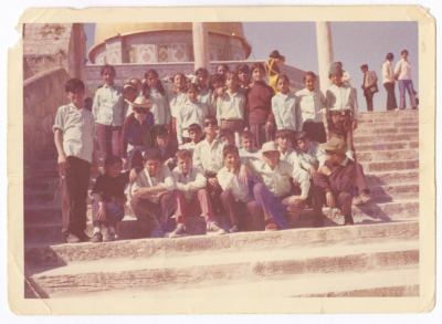 School students at the steps in the square of al-Aqsa Mosque