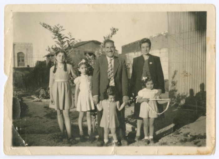 A Photograph of the Couple Eline Auda and Jeryes Mansur with Their Daughters in Gaza, 1946