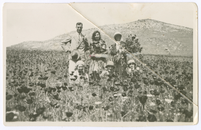 Men and women at a flowers field