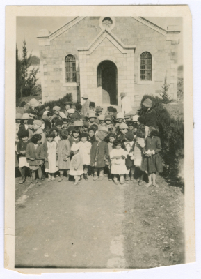 Children at the Friends Church entrance