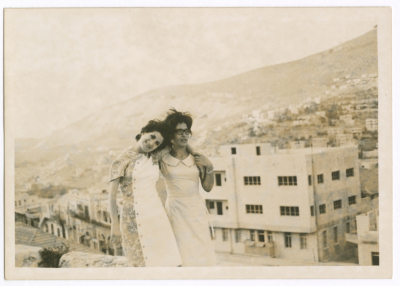 A girl from Abu Ghazaleh Family with a friend; from al-Nimry Family, on Mount Gerizim, Nablus