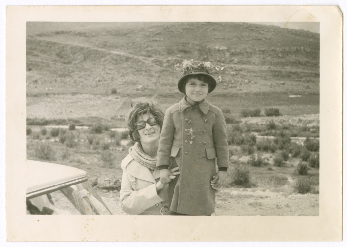 A woman from Abu Ghazaleh Family with her nephew on a mountain in Nablus