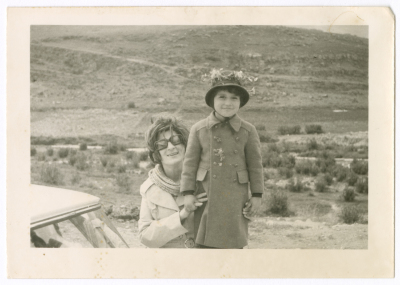 A woman from Abu Ghazaleh Family with her nephew on a mountain in Nablus