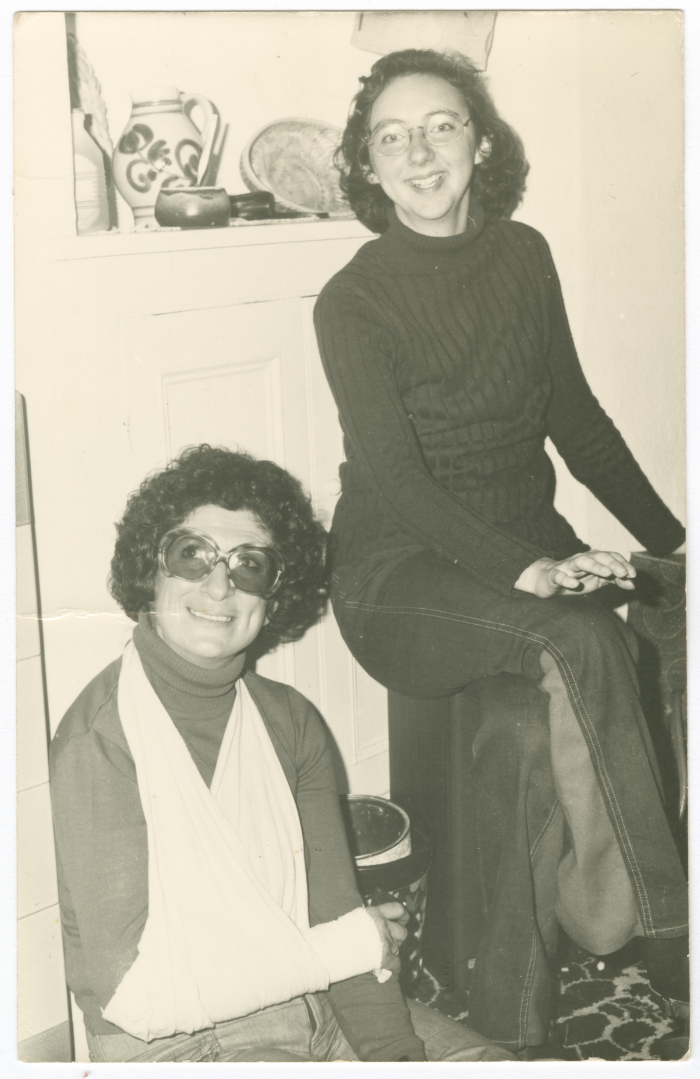 A woman from Abu Ghazaleh Family with her friend in England