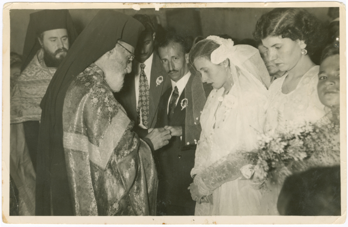 Newlyweds during the Holy Communion in a church