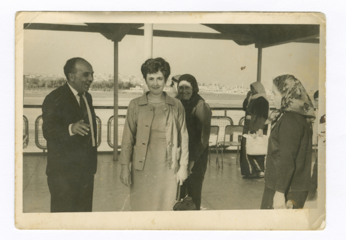 Rabee'a Jarar and her husband Ibrahim Abu Hijleh at the airport