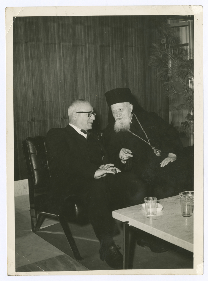 Hanna Khalaf with the Roman Orthodox Bishop
