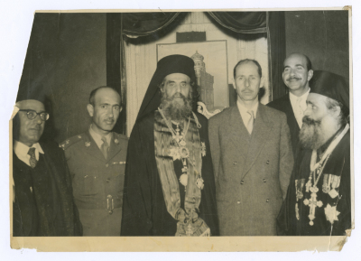 Hanna Khalaf with the Roman Orthodox Patriarch in Jerusalem 