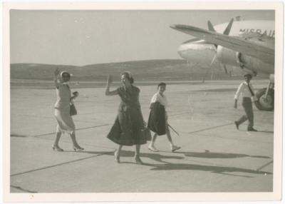 Linda Nasir Bidding Farewell to Her Sister at Qalandiya Airport, 1955