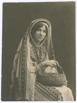 A woman in the Palestinian embroidered dress