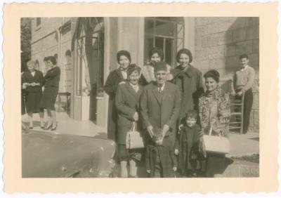 Musa Nasir and His Family in front of Hotel Odeh in Ramallah, 1961