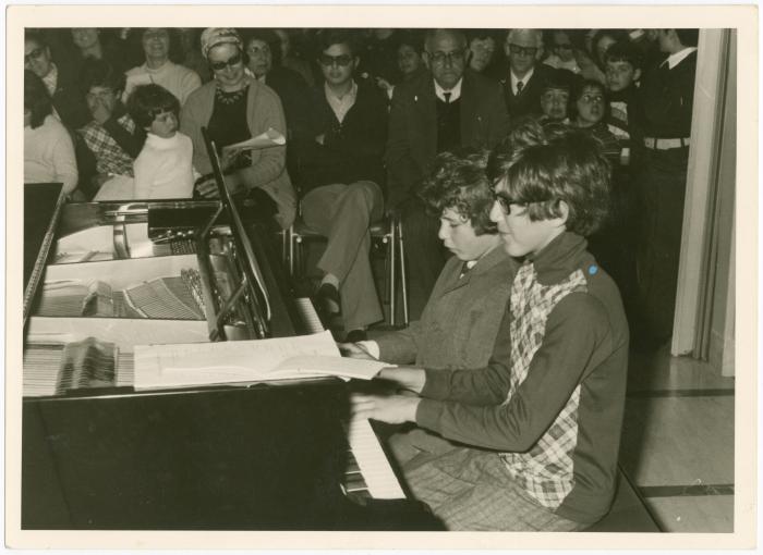 Rima Nasir Tarazi's Sons Playing the Piano at a Friends School Recital, 1971