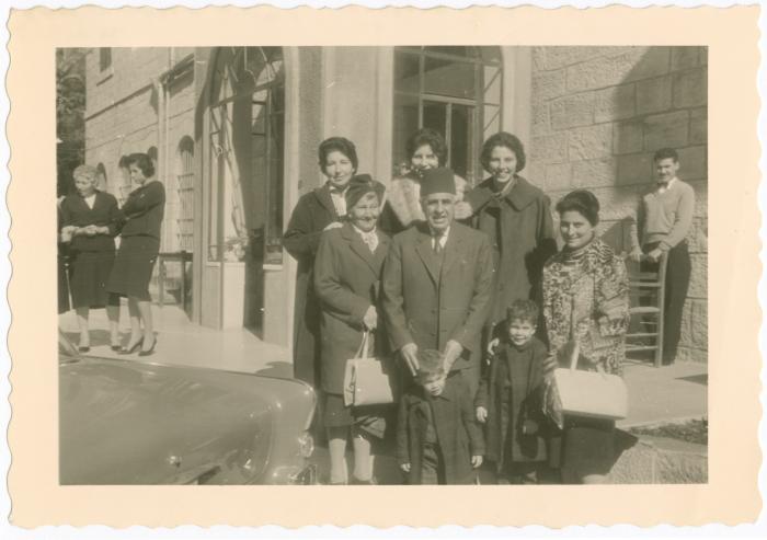 Musa Nasir and His Family in front of Hotel Odeh in Ramallah, 1961
