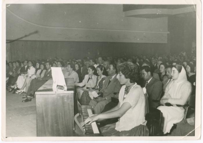 Rima Nasir Playing the Piano Inside the Showroom at Dunia Cinema, 1951-1952