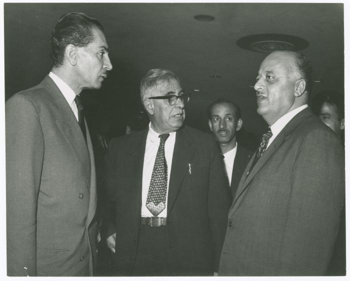 موسى ناصر برفقة أحمد الشقيري وعبد المنعم الرفاعي في مقر الأمم المتحدة، 1960-1961