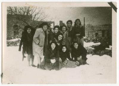 A Group of Girls in the Snow, Birzeit, 1946