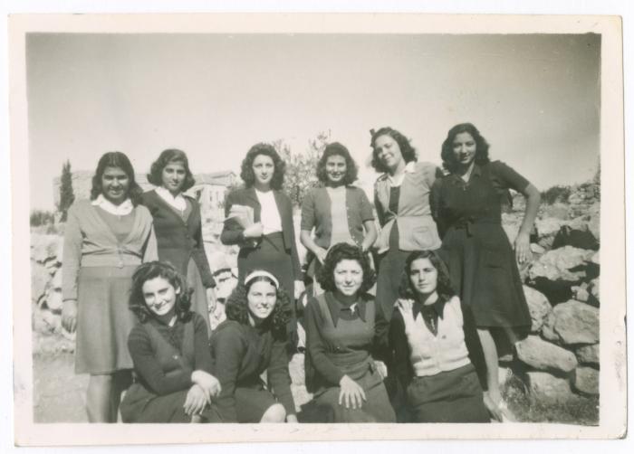Rima Nasir and Her Classmates with their Teachers in Birzeit, 1947