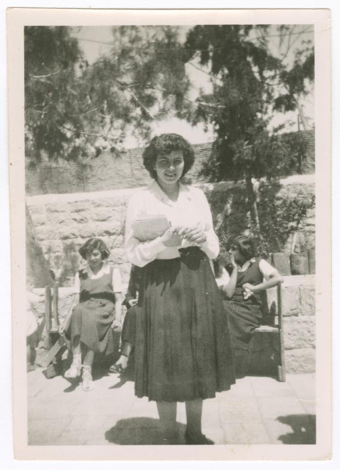 Rima Nasir in the Courtyard of Birzeit College, 1952