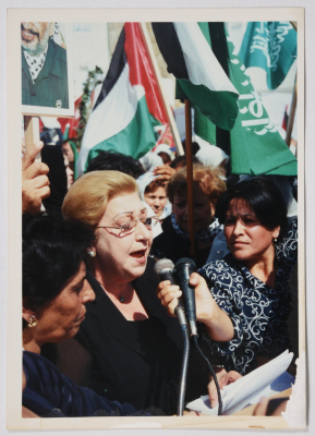 The fighter Najla Yassin in a demonstration.