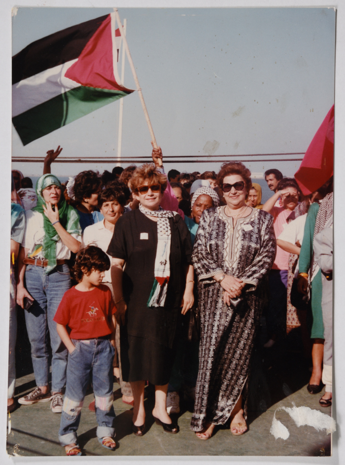 Ms Najla Yassin on a ship.